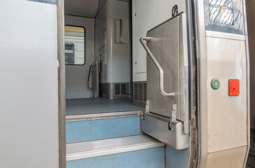 Entrance to the train carriage EKr1-002 TARPAN