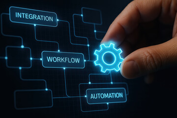 Integration workflow automation process and system create glowing digital interactions fueling innovation and efficiency