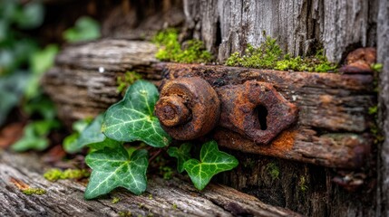Weathered wood with rusting metal hardware