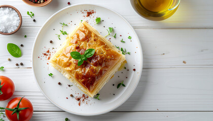 Spanakopita served on a minimalist plate