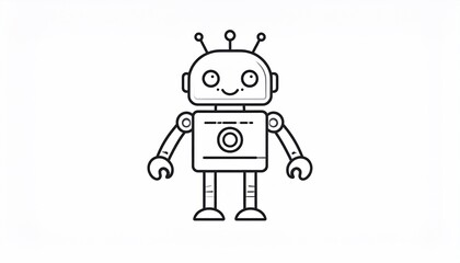 Fototapeta premium A cheerful, simple line drawing of a robot, conveying a friendly and playful mood.