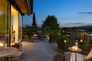 cozy terrace and villa exterior, 3d render
