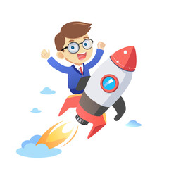 cartoon character of man with a rocket