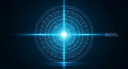 Obraz premium Abstract digital sphere with glowing blue lines and crosshairs, representing a target or goal in a futuristic concept