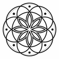 Geometric flower of life pattern with circles and dots in black and white intricate design isolated on white vreated with genrated ai