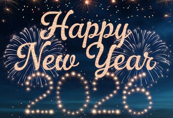 Obraz premium Happy New Year 2026 text surrounded by mandala-inspired fireworks shapes