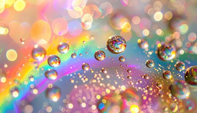 Gocce d'Acqua Macro Iridescenti con Effetto Bokeh | Riflessi Arcobaleno e Colori Vibranti


