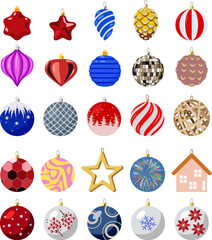 vector colorful collection of christmas balls for happy new year and merry christmas illustrations.