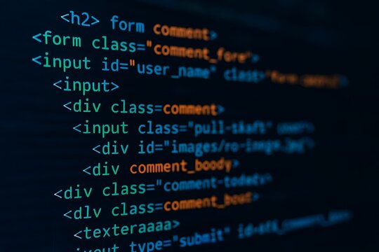 Code, HTML, php web programming source code. Abstract code background.