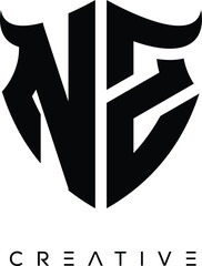 NZ Shield Monogram Logo with Bull Horn – Bold Emblem Symbol for Security, Protection and Modern Branding