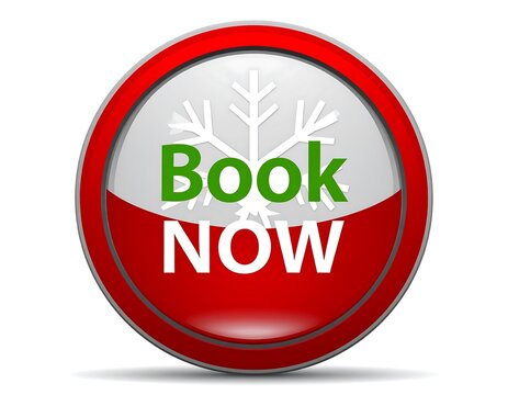 Red button with "Book Now" and snowflake