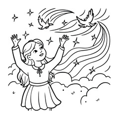 Aurora, kids line art doodle pattern design t shirt silhouette and vector, intricate line art design, relaxing printable, high-quality illustration for stress relief, art therapy activity.