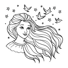 Aurora, kids line art doodle pattern design t shirt silhouette and vector, intricate line art design, relaxing printable, high-quality illustration for stress relief, art therapy activity.