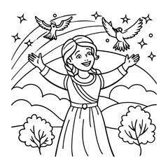 Aurora, kids line art doodle pattern design t shirt silhouette and vector, intricate line art design, relaxing printable, high-quality illustration for stress relief, art therapy activity.