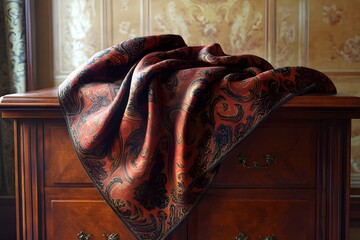 Silk Scarf with Intricate Paisley Pattern Draped Elegantly