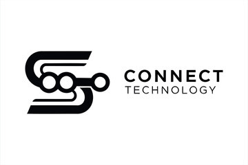 Black abstract circuit board symbol with connect technology text connection