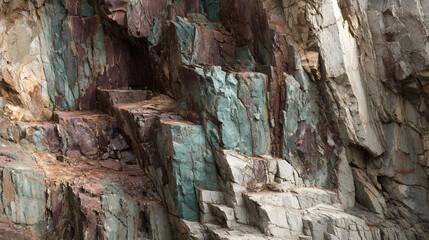 Colorful rock face texture natural stone formation abstract background
