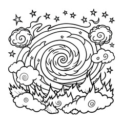 Skyfire, kids line art doodle pattern design t shirt silhouette and vector, intricate line art design, relaxing printable, high-quality illustration for stress relief, art therapy activity.