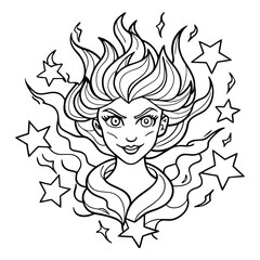 Skyfire, kids line art doodle pattern design t shirt silhouette and vector, intricate line art design, relaxing printable, high-quality illustration for stress relief, art therapy activity.