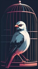 Bird in a colorful cage displaying vibrant feathers and keen expression