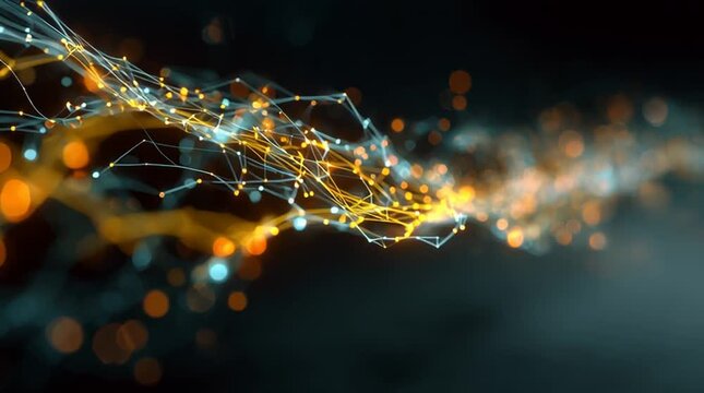 Abstract digital lines and nodes create a dynamic, glowing representation of data and connectivity in a modern tech landscape.
