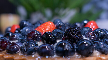 Blueberry cake covered with sugar glaze