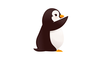 Penguin in side profile with open eye and orange beak. Brown and white cartoon bird character looking ahead. Simple flat design style cute mascot. Vector illustration isolated on white background