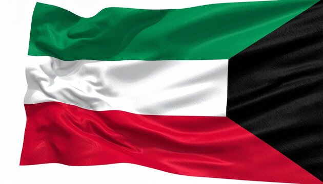 The flag of Kuwait waving naturally textile detail realistic folds white background with soft highlights
