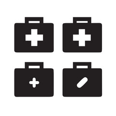 Obraz premium Set of four medical bag icons with cross and pill symbols
