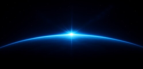 Blue light flare - flash light streak ray - large light flare behind the planet.