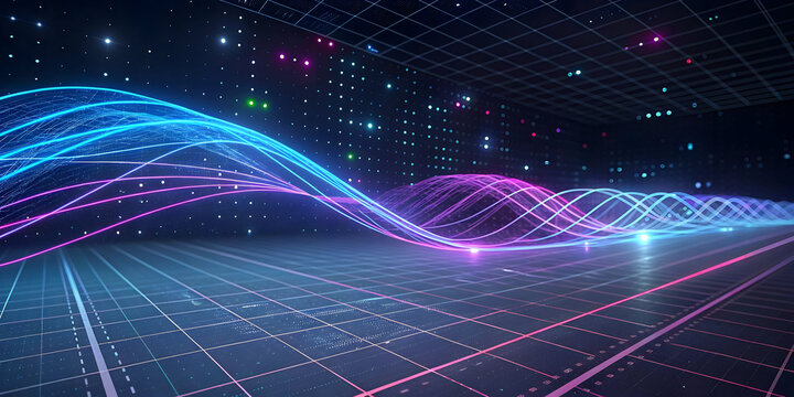 Abstract digital waves glowing lines flow data stream technology background Vector illustration