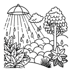 Sunshower, kids line art doodle pattern design t shirt design silhouette and vector, detailed illustration, perfect for relaxation, stress relief, adult coloring books, printable art therapy.