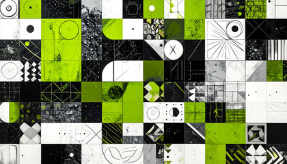 Abstract Geometric Grid with Lime Green Accents
