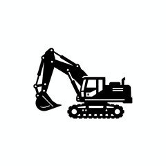 Naklejka premium Black excavator silhouette icon, a symbol of construction and heavy machinery used for digging and earthmoving.