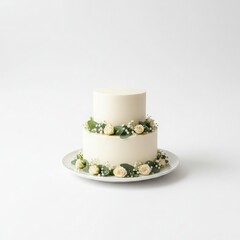 Elegant Anniversary Cake. Gold Fondant Detail on White Background.