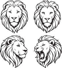 Lion heads line art illstration