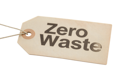 Zero waste label tag on the transparent background promoting sustainability, ecofriendly lifestyle, and environmental awareness