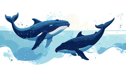 Two whales swimming side-by-side