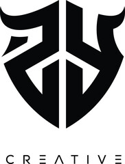 ZY Shield Monogram Logo with Bull Horn – Bold Emblem Symbol for Security, Protection and Modern Branding