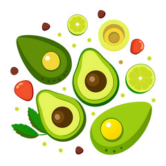 Overhead Shot Featuring Cut Avocados Paired with Green Confectionery on White, Ai Generated