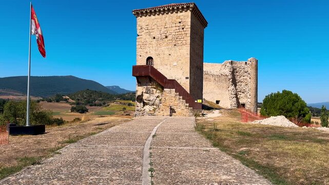 Scenic view of the Castle of Santa Gadea del Cid, famous touristic destination in Burgos province, Castile and Leon, Spain. High quality 4k footage