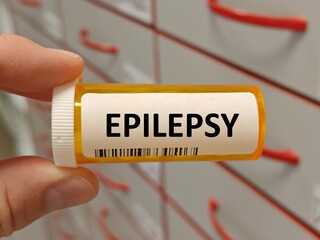 Box of EPILEPSY treatment tablets placed on pharmacy table for neurological care.	