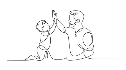 Continuous Line Drawing of Father and Child High Five