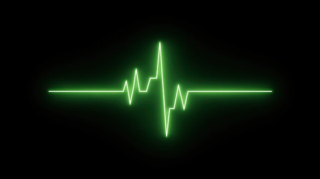 Green Neon Heartbeat Line Illustrating Vital Signs on Dark Background for Medical and Health Related Visuals