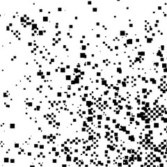 Black squares of varying sizes scattered across a white background creating a dynamic and textured effect