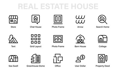 Real estate House Professional Line Icon Set, Modern Real Estate Property Home Outline Vector Pack Featuring Minimal and Clean Icons for Premium Financial Growth