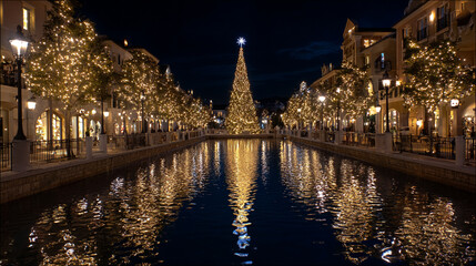 christmas tree in the city at night 