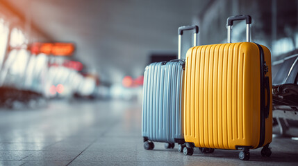 Two suitcases at the airport ready for travel vacation getaway