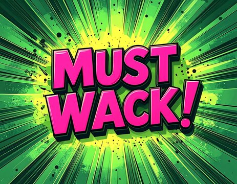 Comic book style explosion graphic with the words "Must Wack!" in pink - Powered by Adobe