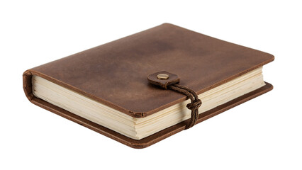 Vintage brown leather journal with thick blank pages and tie closure isolated on the transparent background